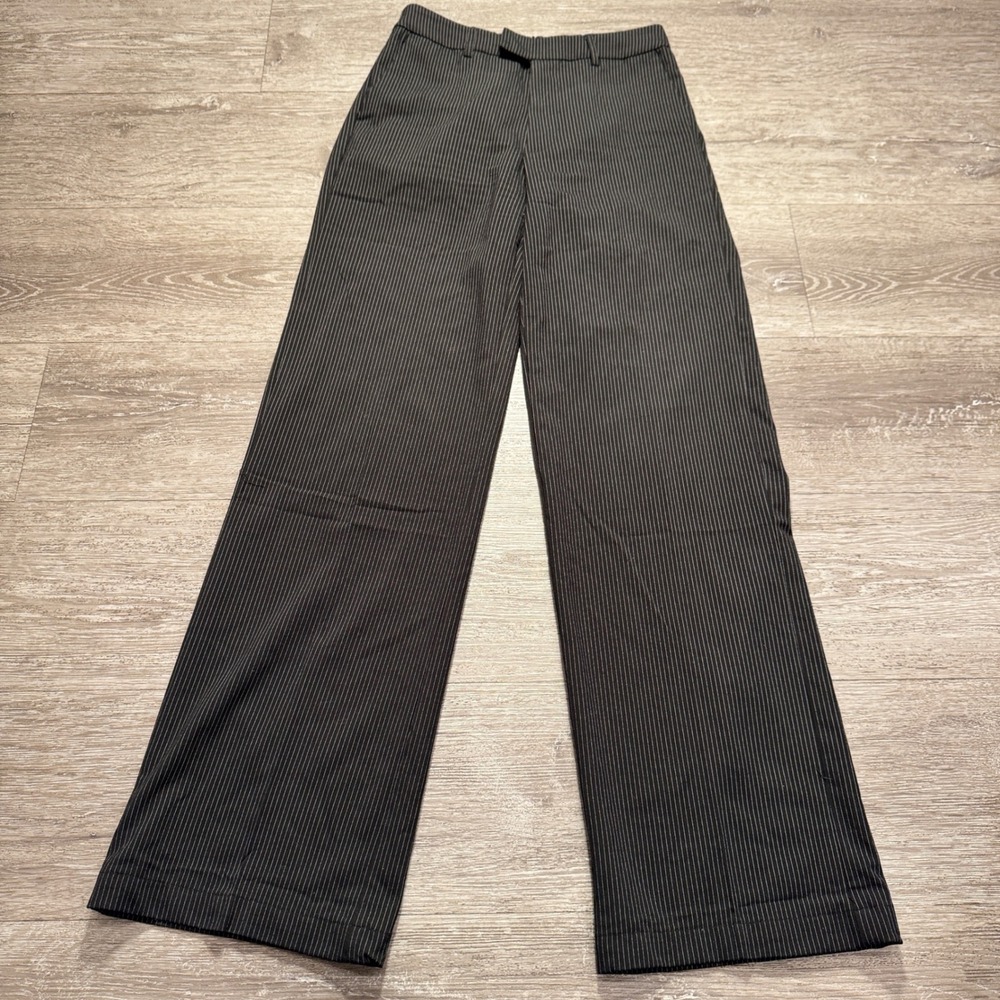 Love Tree Pants Women Small Black Pinstripe Rayon Wide Leg Career Office 26x31
